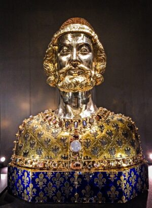 charlemagne, father of europe, statue, sculpture, golden, emperor, bust, aachen, germany, europe, exhibit, charlemagne, charlemagne, charlemagne, charlemagne, charlemagne