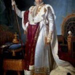 Classic painting of Napoleon in imperial robes, exemplifying historical artistry.